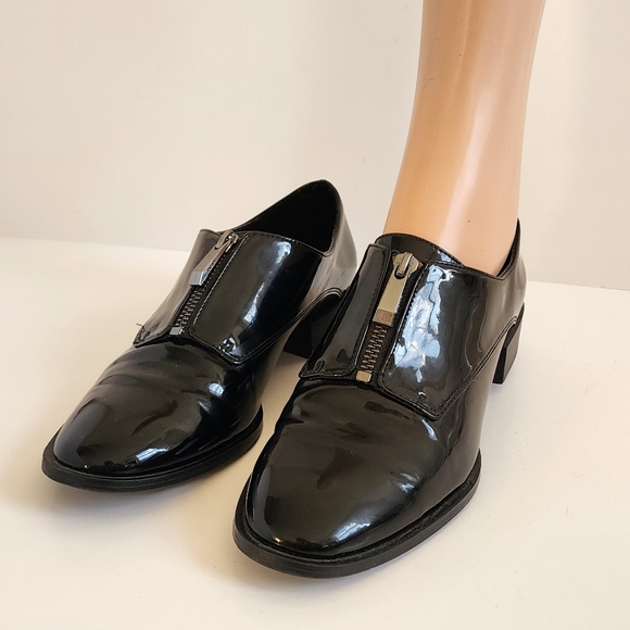 ZARA LOAFERS BLACK PATENT ZIP SHOES 38 7.5 - Picture 2 of 11